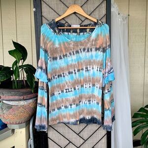 T Party Tie Dye Ruffle Long Sleeved Loose Small